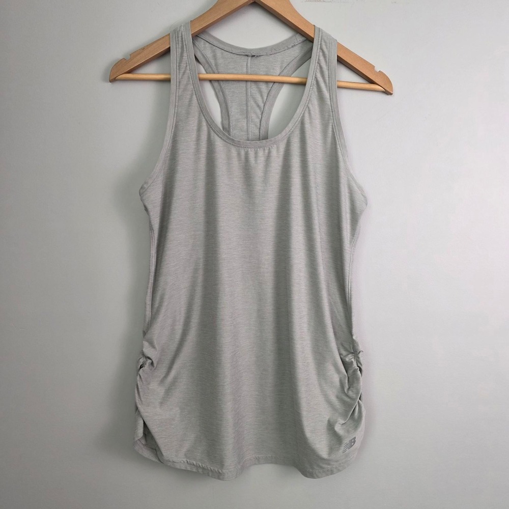 New Balance Tank Top Women's Size L Heather Gray Ruched Racerback Activewear